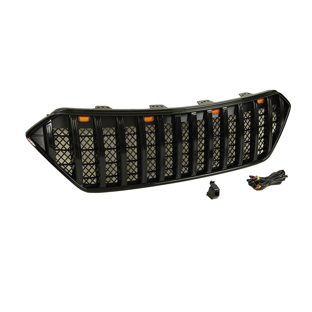 Front Grille For 2013 2014 2015 2016 Hyundai Santa Fe Bumper Grills Grill Cover W/3 Light Black