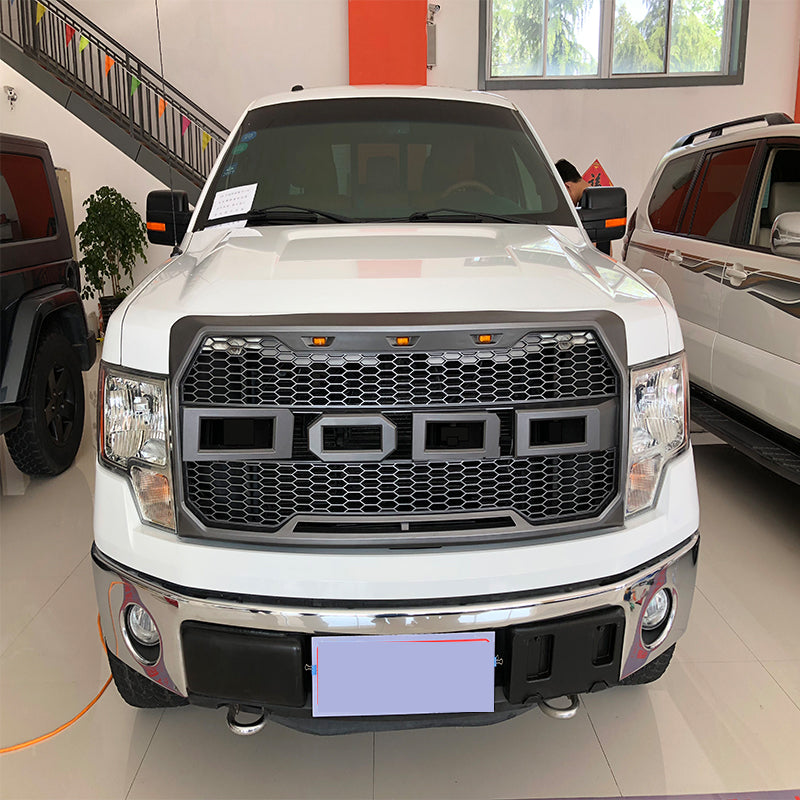 Front Grille For 2009 2010 2011 2012 2013 2014 Ford F150 Super Duty Raptor Style Grills Grill W/3 Light Black