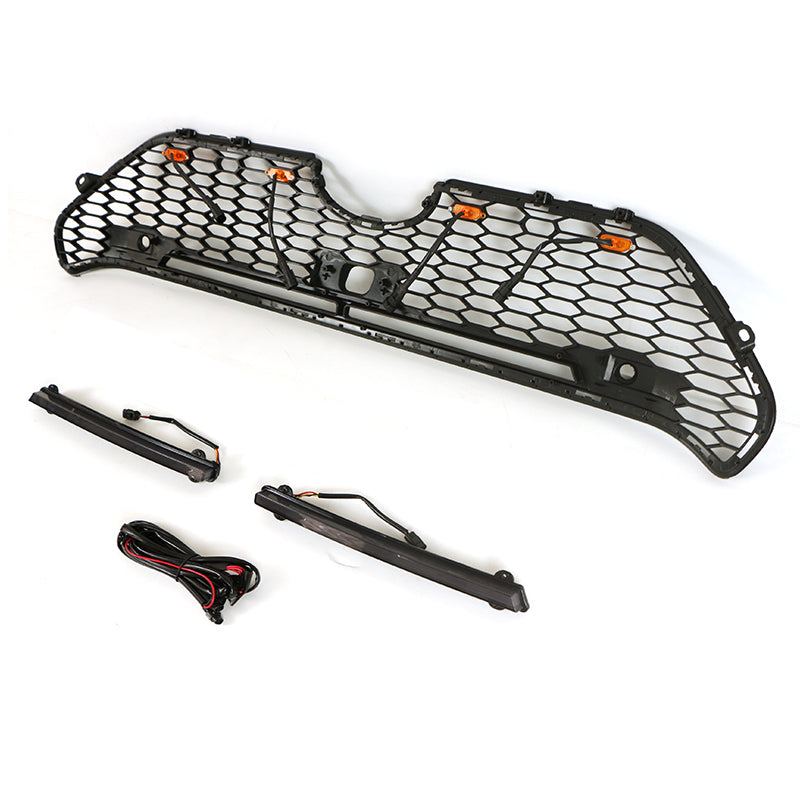 Front Grille For 2019-2020 Toyota RAV4 Bumper Grills Grill Cover W/4 LED Light and Center Light Bar Black