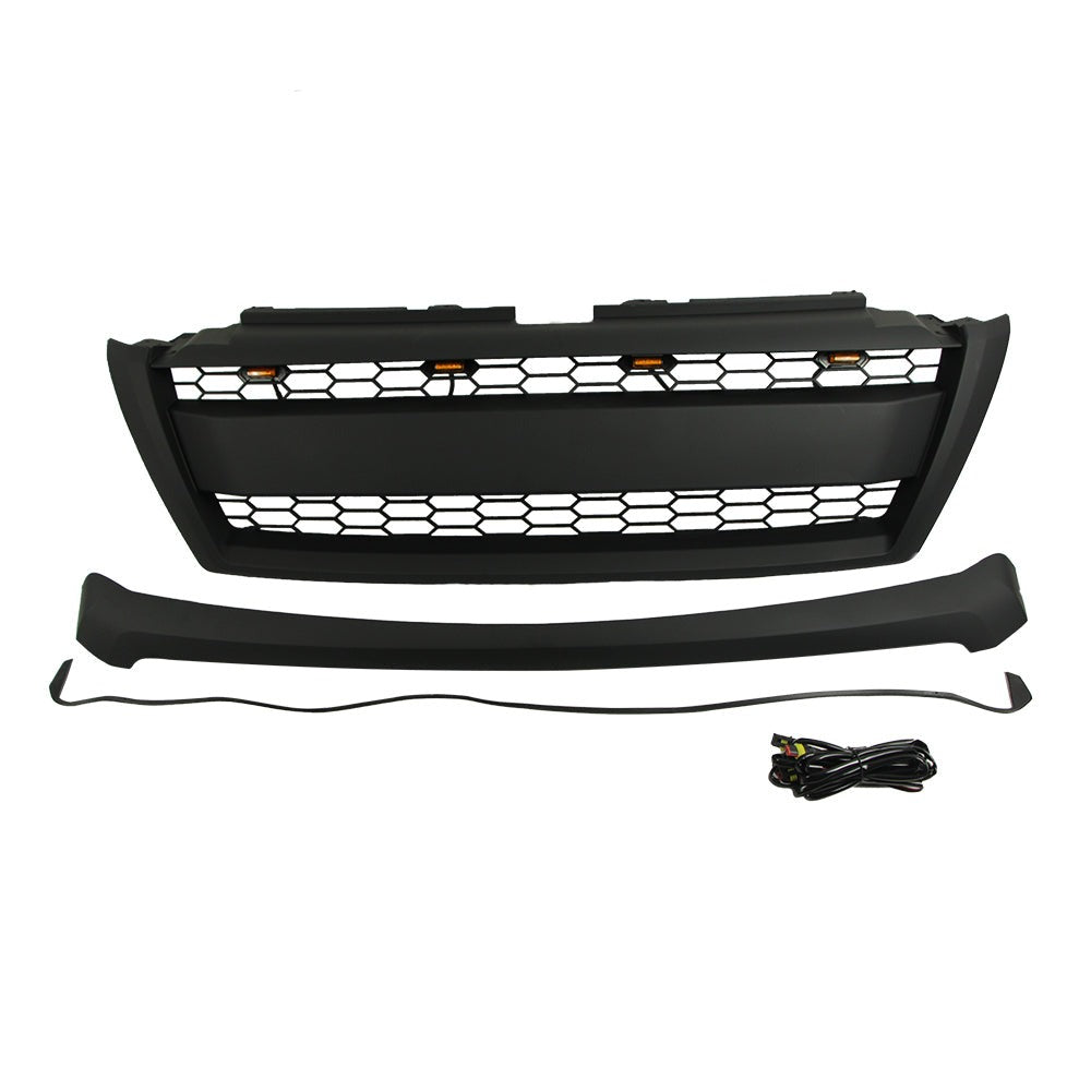 Front Grille For 2014-2018 Toyota Land Crusier Prado Bumper Grills Grill Cover W/4 LED Lights Black