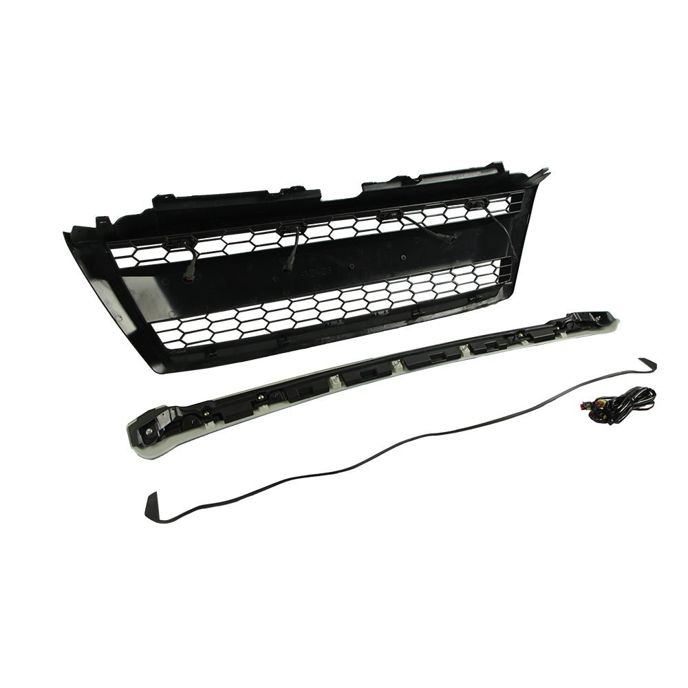 Front Grille For 2014-2018 Toyota Land Crusier Prado Bumper Grills Grill Cover W/4 LED Lights Black