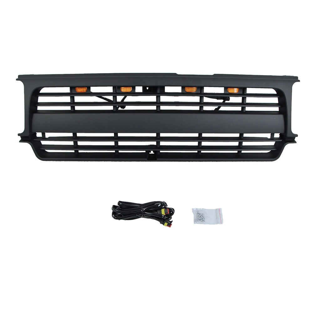 Front Grille For 1990-1997 Land Crusier LC80 Bumper Grills Grill Cover W/4 LED Light Black