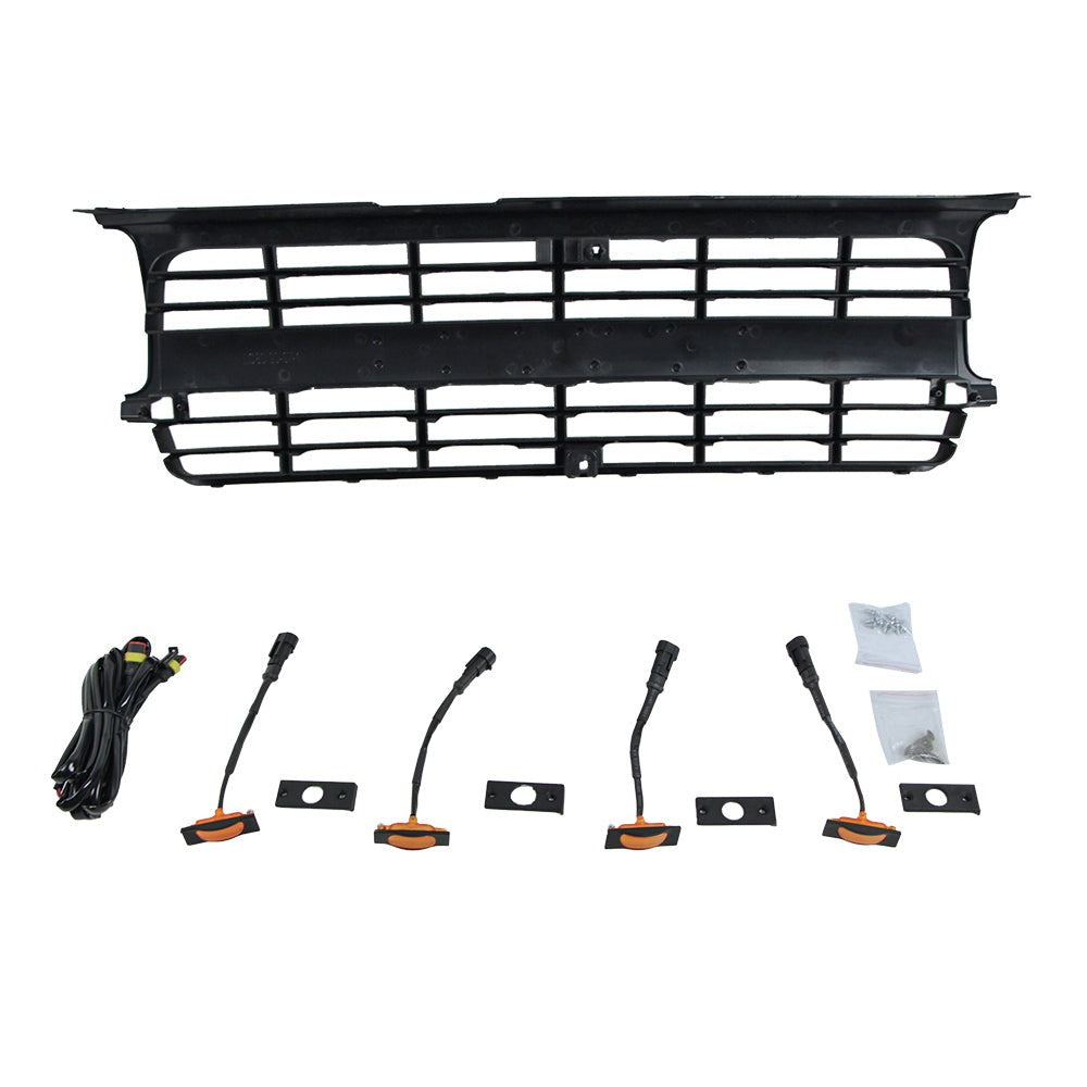 Front Grille For 1990-1997 Land Crusier LC80 Bumper Grills Grill Cover W/4 LED Light Black