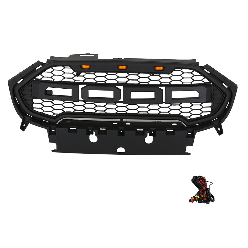 Front Grille 2016 2017 2018 2019 For Ford Ecosport Bumper Grills Grill Cover W/3 LED Light Black