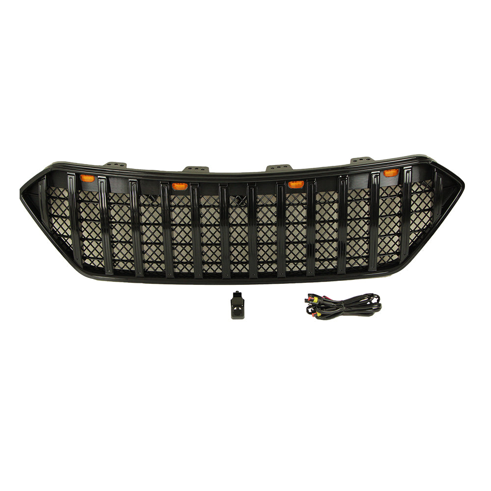 Front Grille For 2013-2016 Hyundai Santa Fe Bumper Grills Grill Cover W/3 Light Chrome