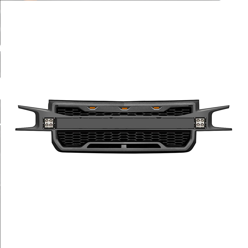 Front Grille For 2019 Chevrolet Silverado 1500 Bumper Grills Grill Cover W/3 LED Lights Black