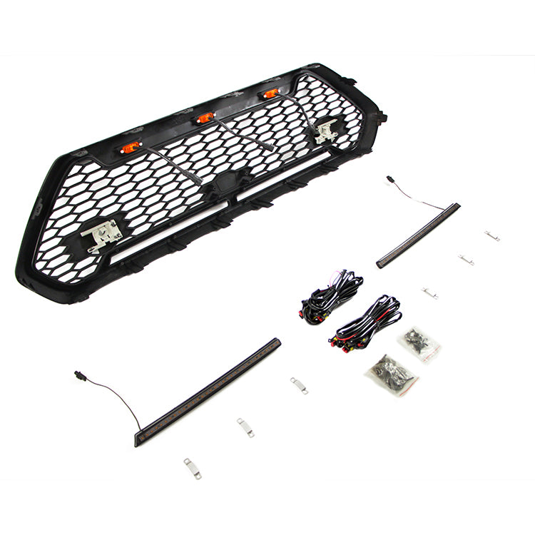 Front Grille For 2020 Toyota RAV4 Bumper Grills Grill Cover W/3 LED Lights&Light Bar Black