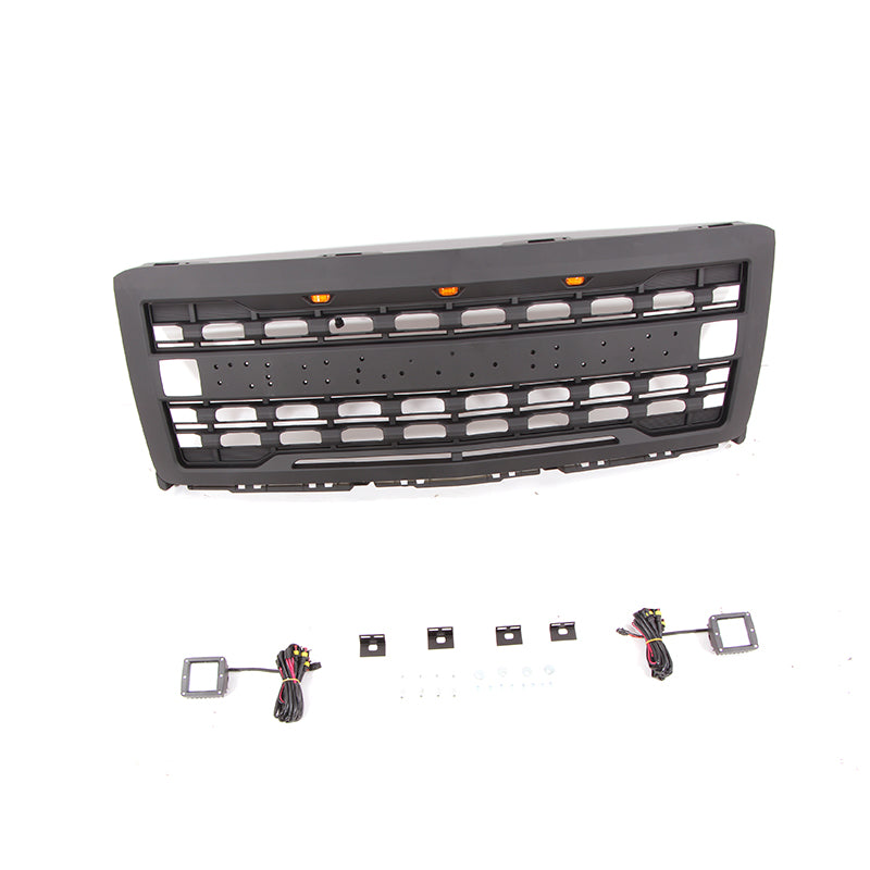 Front Grille for 2014-2015 Chevrolet Silverado 1500 Grills Grill Cover W/3 LED Lights and Cube Lights Black