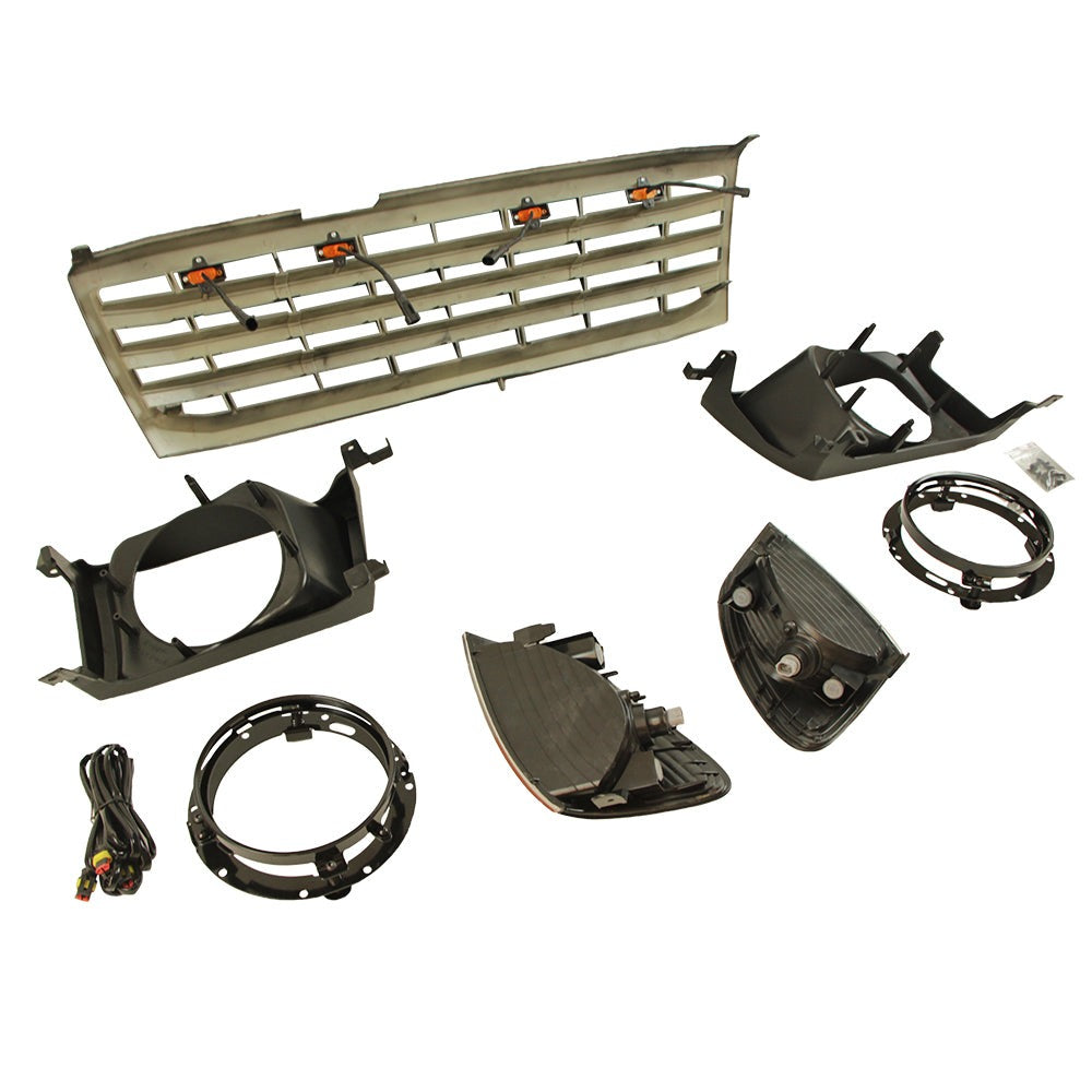 Front Grille Light For 1998-2006 Toyota Land Crusier LC100 Bumper Grills Grill Cover W/4 LED Lights Black