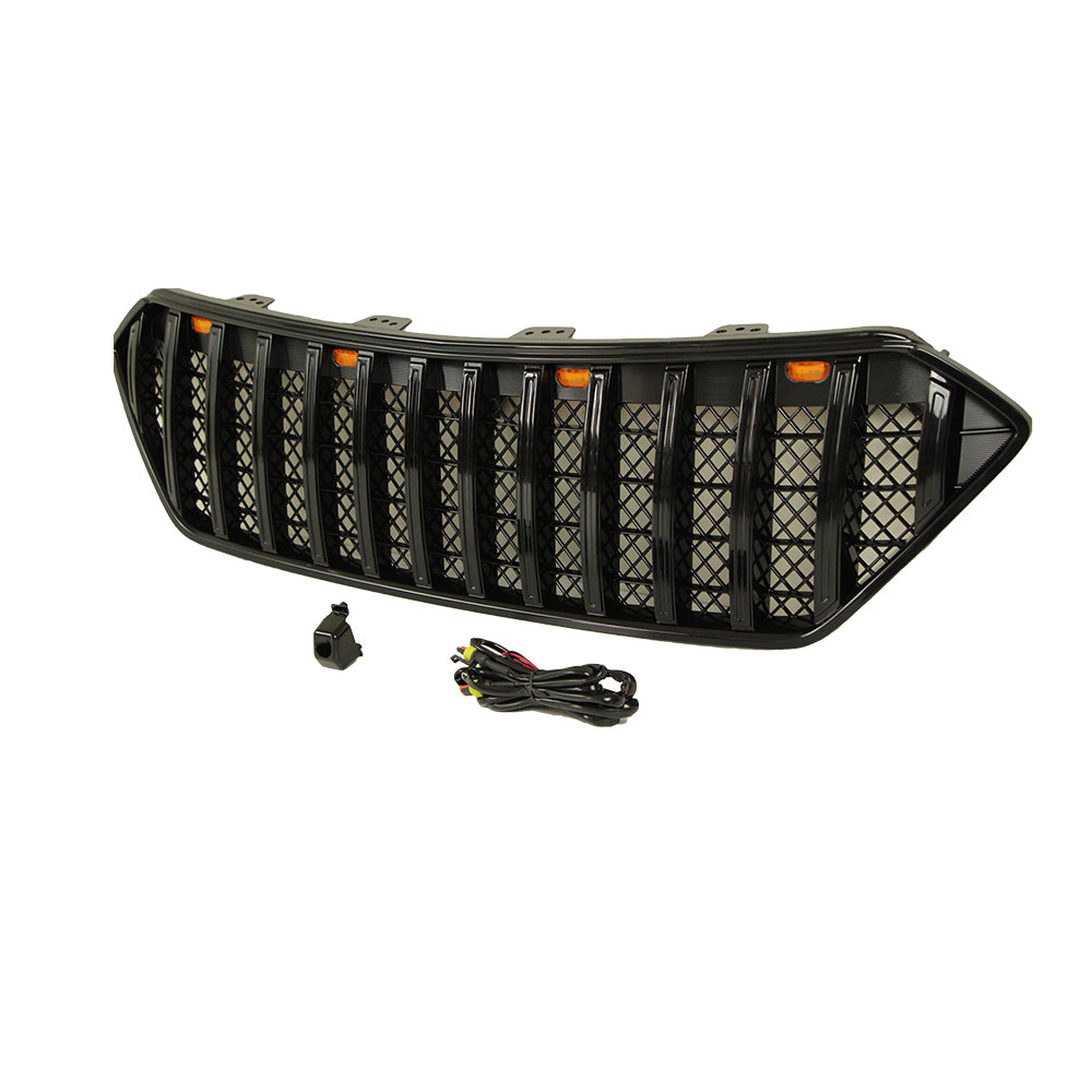 Front Grille For 2013 2014 2015 2016 Hyundai Santa Fe Bumper Grills Grill Cover W/3 Light Black