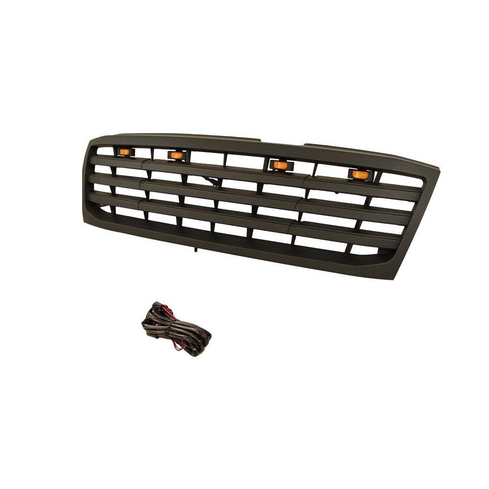 Front Grille For 1998-2006 Toyota Land Crusier LC100 Bumper Grills Grill Cover W/4 LED Light Black