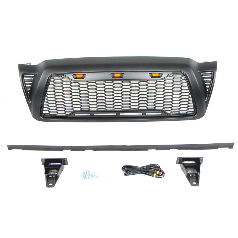 Front Grille For 2005-2011 Toyota Tacoma Bumper Grills Grill Cover W/3 Light and Side Light Black