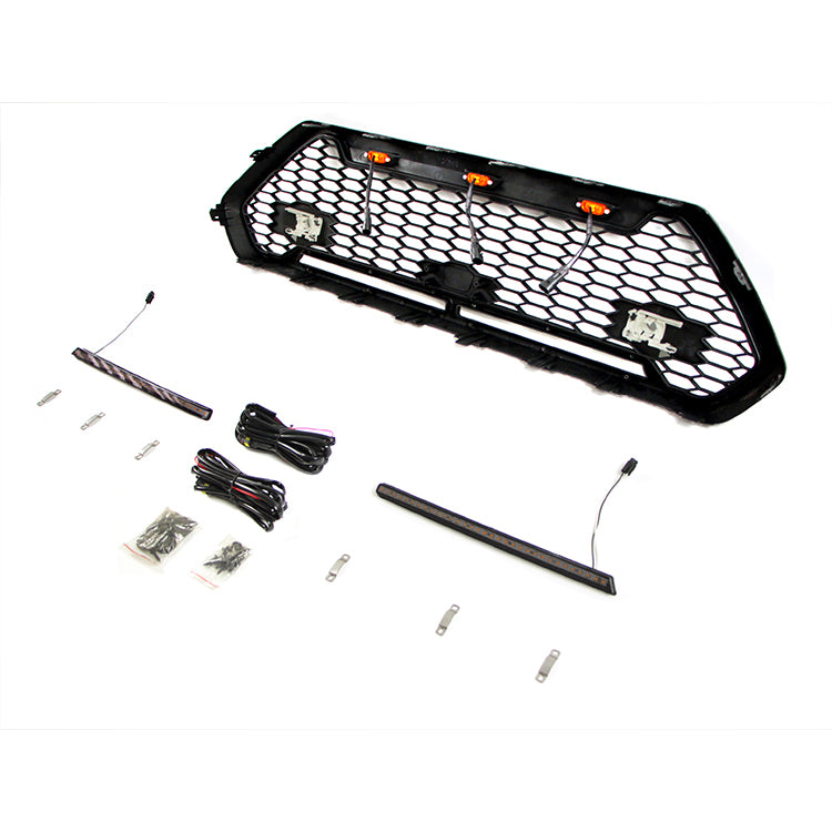 Front Grille For 2020 Toyota RAV4 Bumper Grills Grill Cover W/3 LED Lights&Light Bar Black