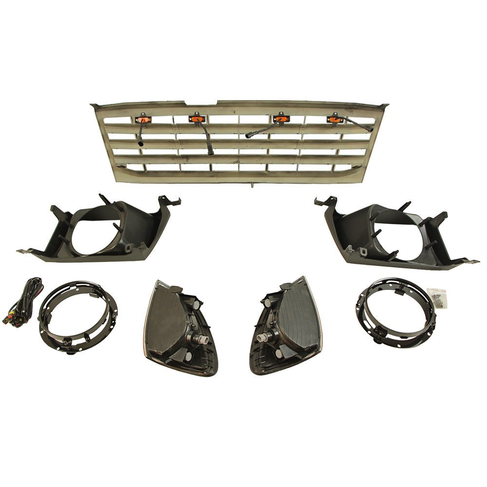 Front Grille Light For 1998-2006 Toyota Land Crusier LC100 Bumper Grills Grill Cover W/4 LED Lights Black
