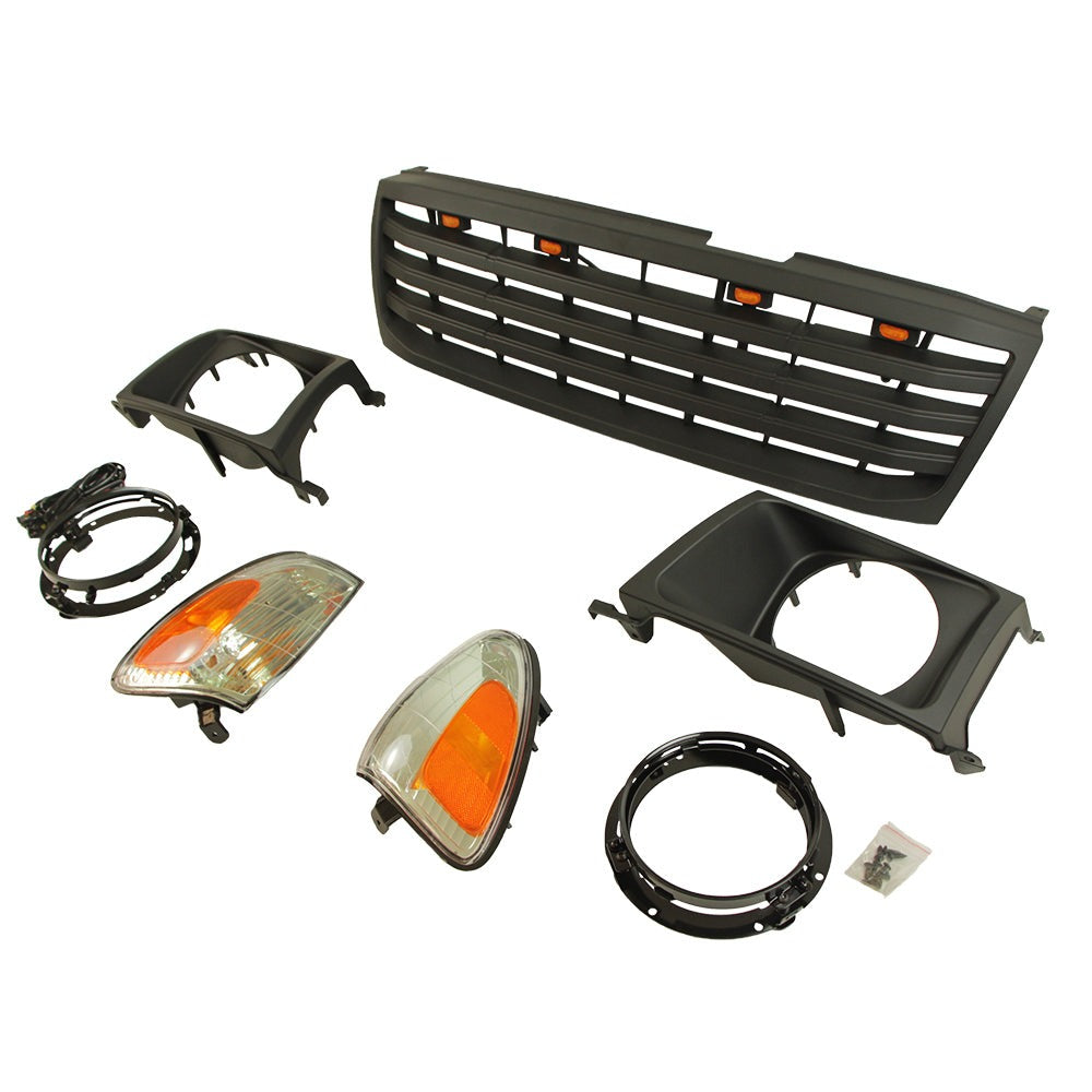 Front Grille Light For 1998-2006 Toyota Land Crusier LC100 Bumper Grills Grill Cover W/4 LED Lights Black