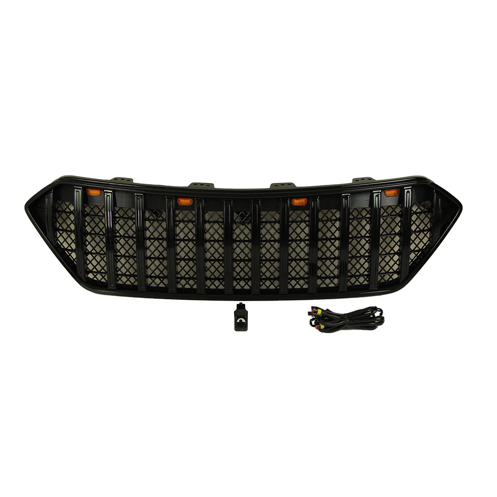 Front Grille For 2013 2014 2015 2016 Hyundai Santa Fe Bumper Grills Grill Cover W/3 Light Black