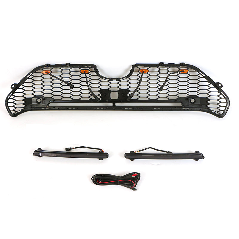 Front Grille For 2019-2020 Toyota RAV4 Bumper Grills Grill Cover W/4 LED Light and Center Light Bar Black