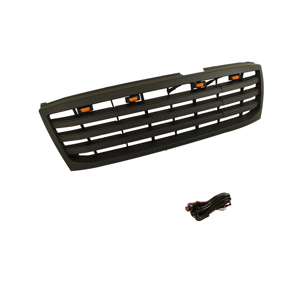 Front Grille For 1998-2006 Toyota Land Crusier LC100 Bumper Grills Grill Cover W/4 LED Light Black