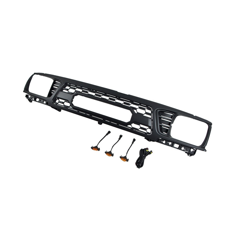 Front Grille For 1995-1997 Toyota Tacoma TRD Bumper Grills Grill Cover W/3 LED Light Black