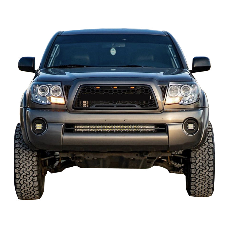Front Grille For 2005-2011 Toyota Tacoma Bumper Grills Grill Cover W/3 Light and Side Light Black