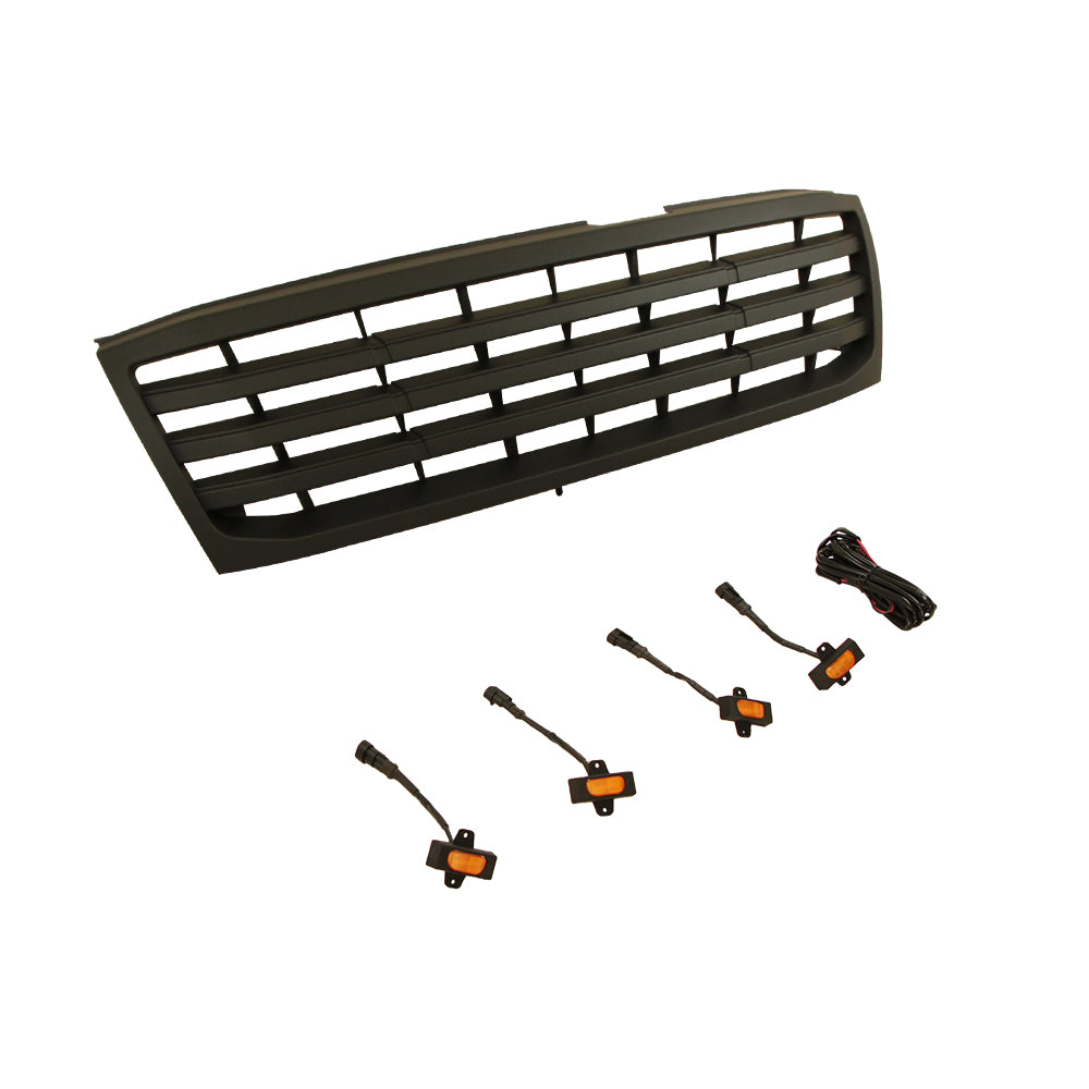 Front Grille For 1998-2006 Toyota Land Crusier LC100 Bumper Grills Grill Cover W/4 LED Light Black