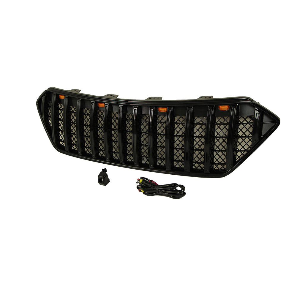 Front Grille For 2013 2014 2015 2016 Hyundai Santa Fe Bumper Grills Grill Cover W/3 Light Black