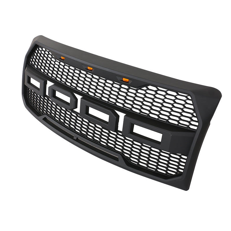 Front Grille For 2009 2010 2011 2012 2013 2014 Ford F150 Super Duty Raptor Style Grills Grill W/3 Light Black