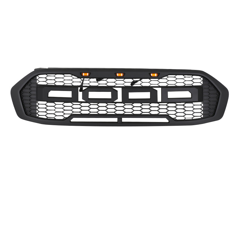 Front Grlle For 2017 2018 2019 Ford Everest Bumper Grills Grill Cover W/3 LED Light Black