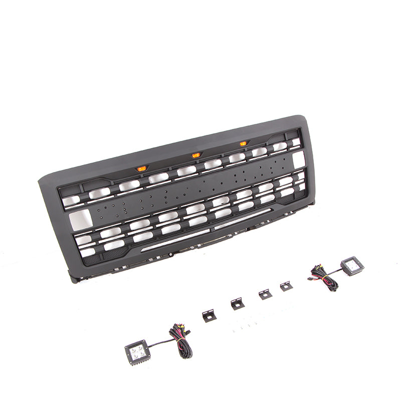 Front Grille for 2014-2015 Chevrolet Silverado 1500 Grills Grill Cover W/3 LED Lights and Cube Lights Black