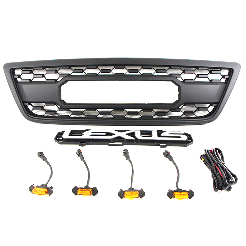 Front Grille For 1998 1999 2000 2001 2002 Lexus LX570 Front Center Mesh Grill Cover With 4 LED Lights Black