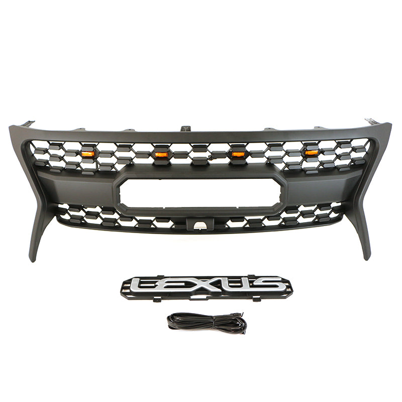 Front Grille For 2013 2014 2015 Lexus LX570 Front Center Mesh Grill Cover With 4 LED Lights Black