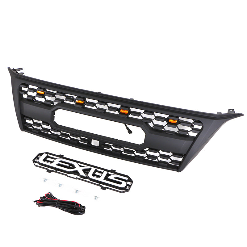 Front Grille For 2010 2011 2012 2013 Lexus GX470 Front Center Mesh Grill Cover With 3 LED Lights Black