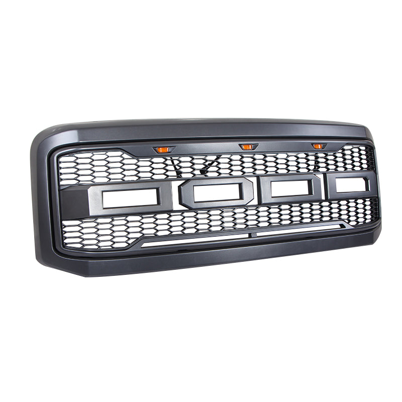 Front Grille For 2005 2006 2007 Ford F250 F350 F450 Front Bumper Super Duty Grilles Grill With 3 Led Lights Black