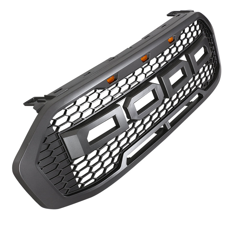 Front Grlle For 2017 2018 2019 Ford Everest Bumper Grills Grill Cover W/3 LED Light Black