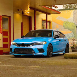 Front Lip Compatibility with 2022-2024 Civic Yofer Style Front Bumper Chin Lip Splitter Spoiler Kit Black Boost Blue