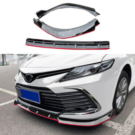 Compatibility with 2021-2022 Camry XLE LE Front Bumper Lip Front Chin Lip Spoiler Splitter Gloss Black with Red Line 3PCS