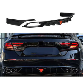 Rear Lip Compatibility with 2018-2022 Accord 10th Rear Bumper Chin Lip with W/LED Brake Light + Corner Apron Spats Rear Diffuser Gloss Black
