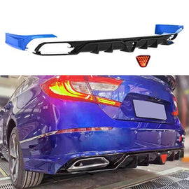 Rear Lip Compatibility with 2018-2022 Accord 10th Rear Bumper Diffuser Lip with W/LED Brake Light + Blue Corner Apron Spats Gloss Black Rear Bumper Lip
