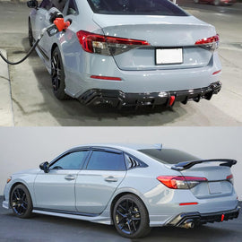 Rear Diffuser Lip Compatibility with 2022-2024 Civic 11th Gen Yofer Style V2 LED Light Rear Bumper Chin Lip + Sonic Gray Corner Spats