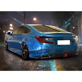 Rear Lip Compatibility with 2018-2022 Accord 10th Rear Bumper Diffuser Lip with W/LED Brake Light + Blue Corner Apron Spats Gloss Black Rear Bumper Lip