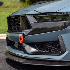 Front Lip Compatibility with 2024 2025 Mustang Front Bumper Lower Diffuser Chin Lip Protection Trim Splitter Spoiler Kit 3PCS (Carbon Fiber Style)