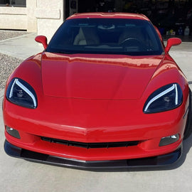 Front Lip Compatibility with 2005-2013 Corvette C6 Base Models | ZR1 Style Front Bumper Diffuser Chin Lip Splitter Spoiler Kit 3PCS (Carbon Fiber Style)