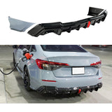 Rear Diffuser Lip Compatibility with 2022-2024 Civic 11th Gen Yofer Style V2 LED Light Rear Bumper Chin Lip + Sonic Gray Corner Spats