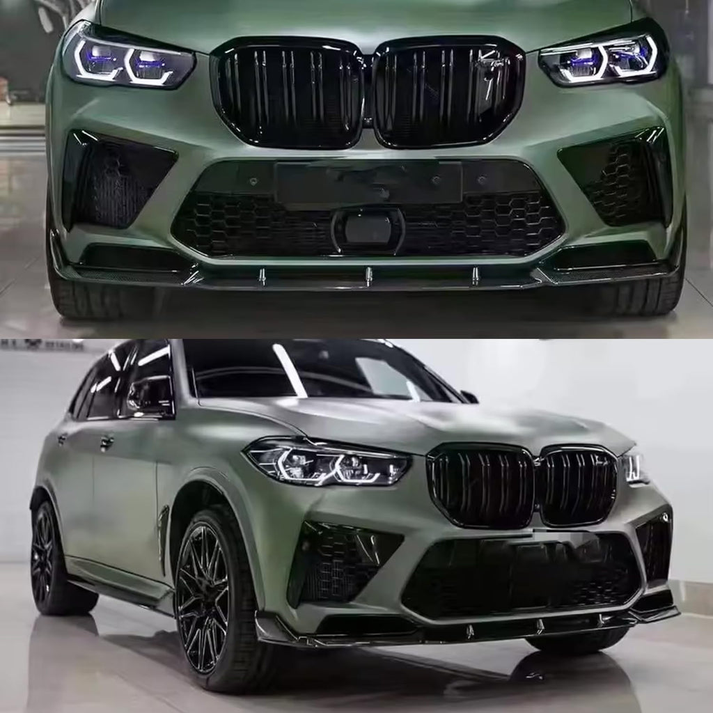 Front Lip Compatibility with 2019-2022 F95 X5M M Sport Front Bumper Lower Valance Chin Lip Splitter Spoiler Kit (Carbon Fiber Style)