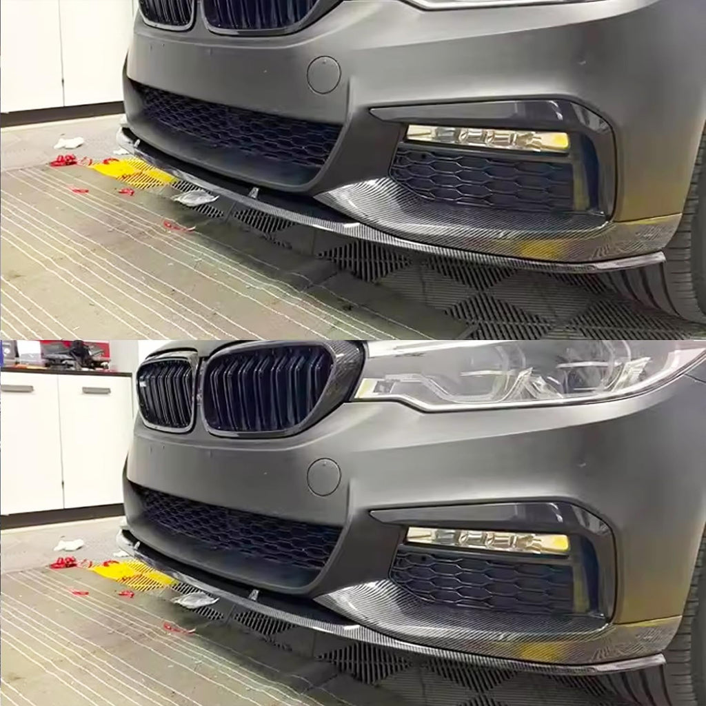 Front Lip Compatibility with 2017-2020 5 Series G30 G31 M Sport Front Bumper Diffuser Chin Lip Splitter Spoiler Kit 3PCS (Carbon Fiber Style)