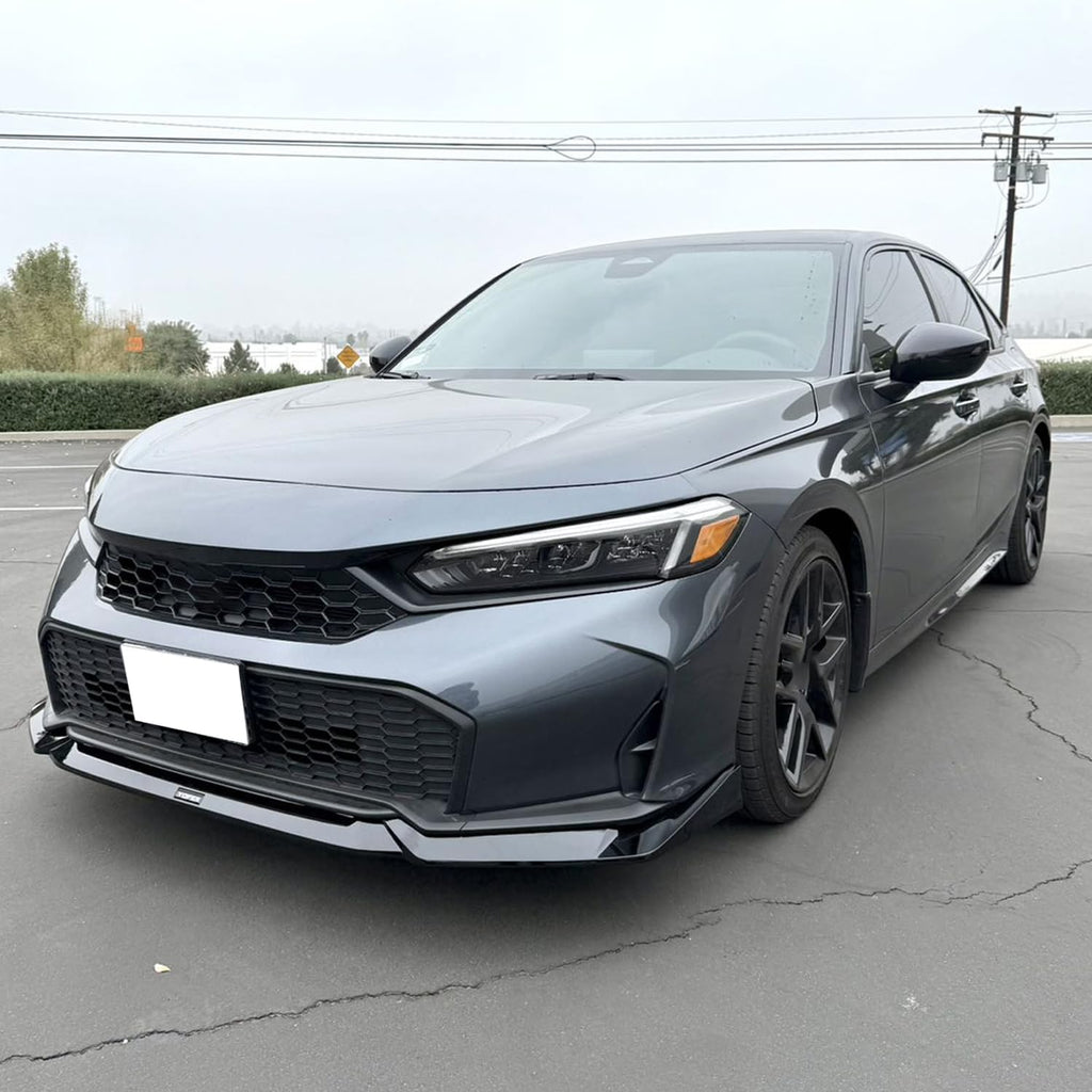 Front Lip Compatibility with 2025 UP Civic 11.5th Gen Yofer Style Front Bumper Chin Lip Spoiler Splitter Kit Gloss Black