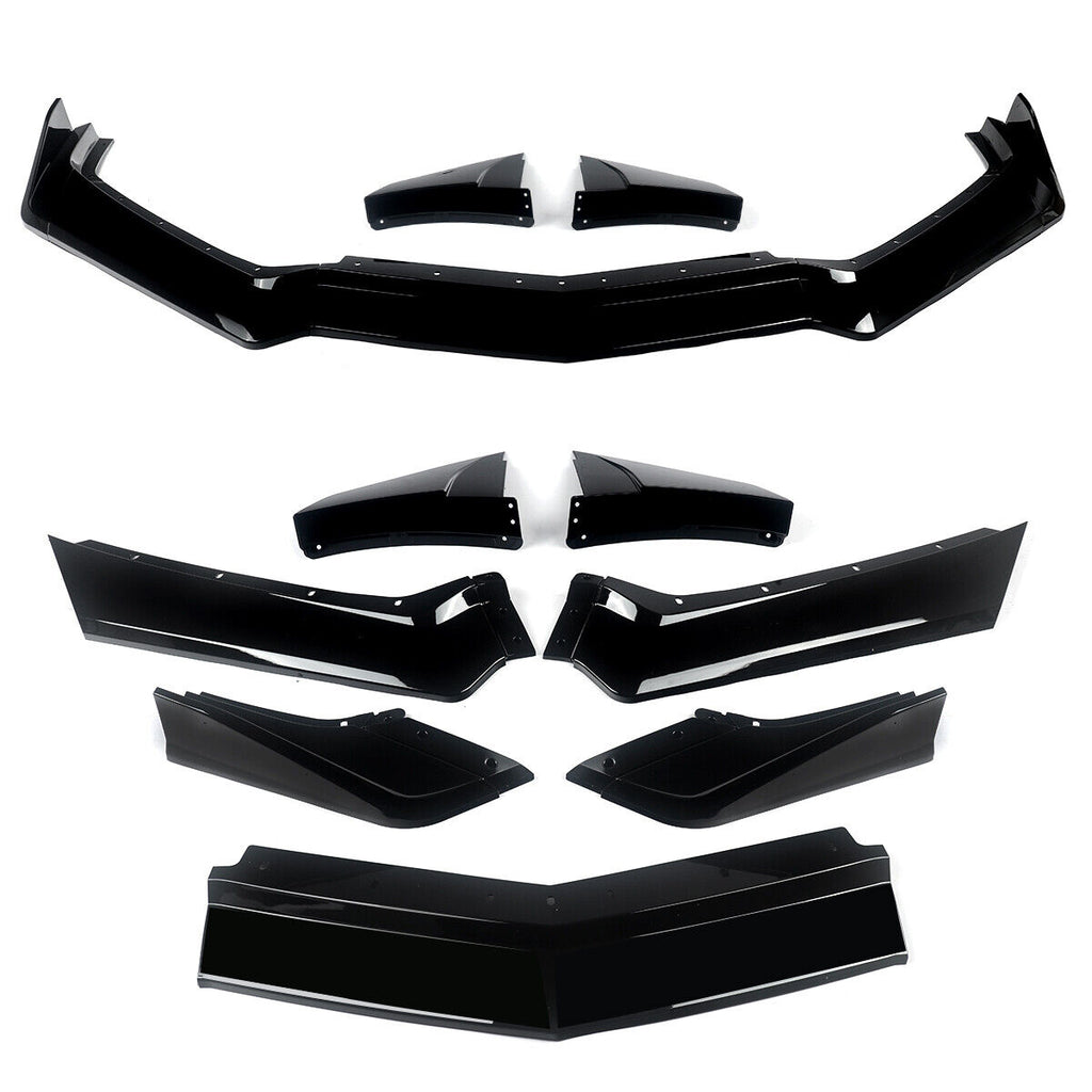 Front Lip Compatible with 2021 2022 2023 Corvette C8 Z51 ZR1 Style STG 3 Winglet Front Bumper Chin Lip Splitter ABS 7PCS Gloss Black