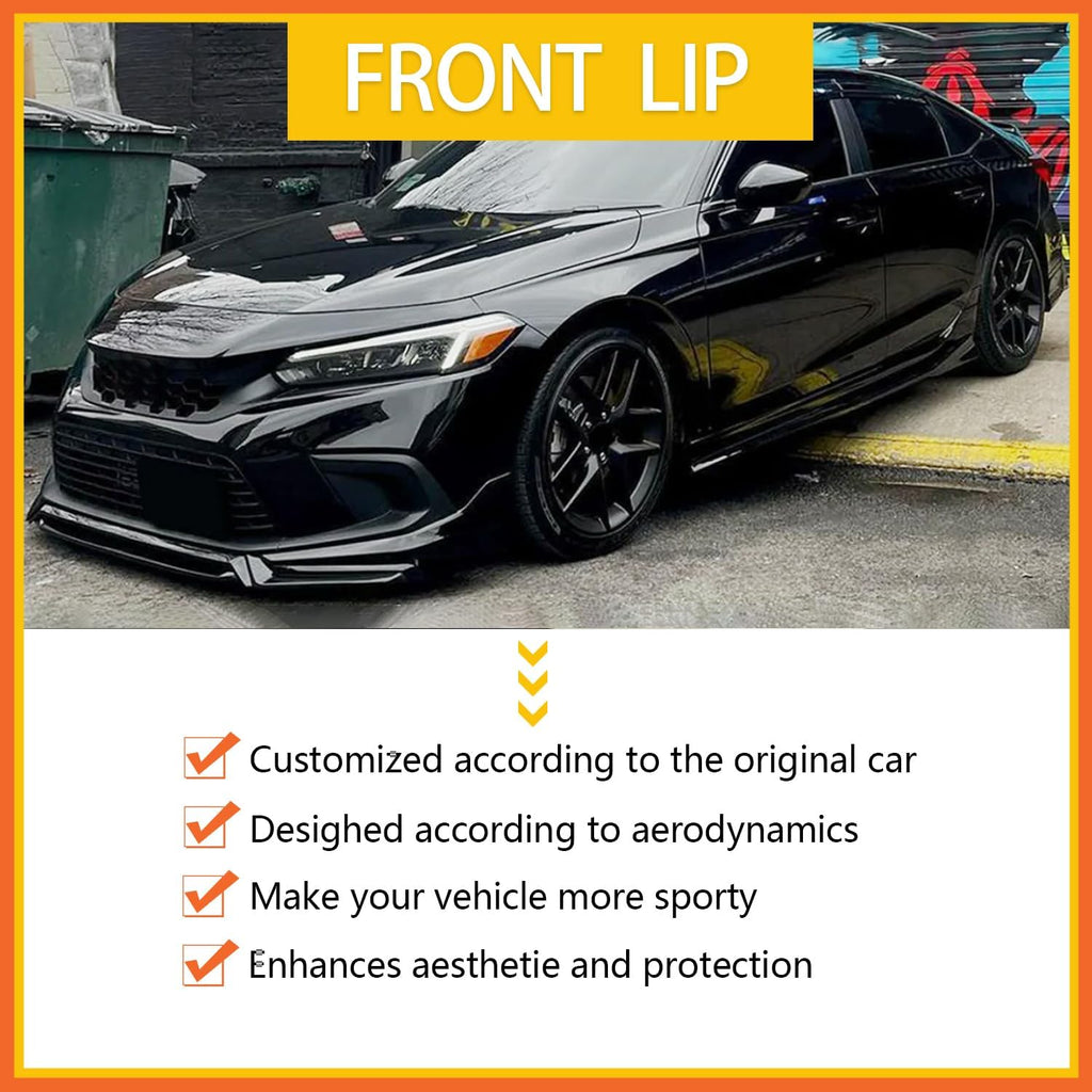 Front Lip Compatibility with 2022-2024 Civic Yofer Style Front Bumper Chin Lip Splitter Spoiler Kit Black