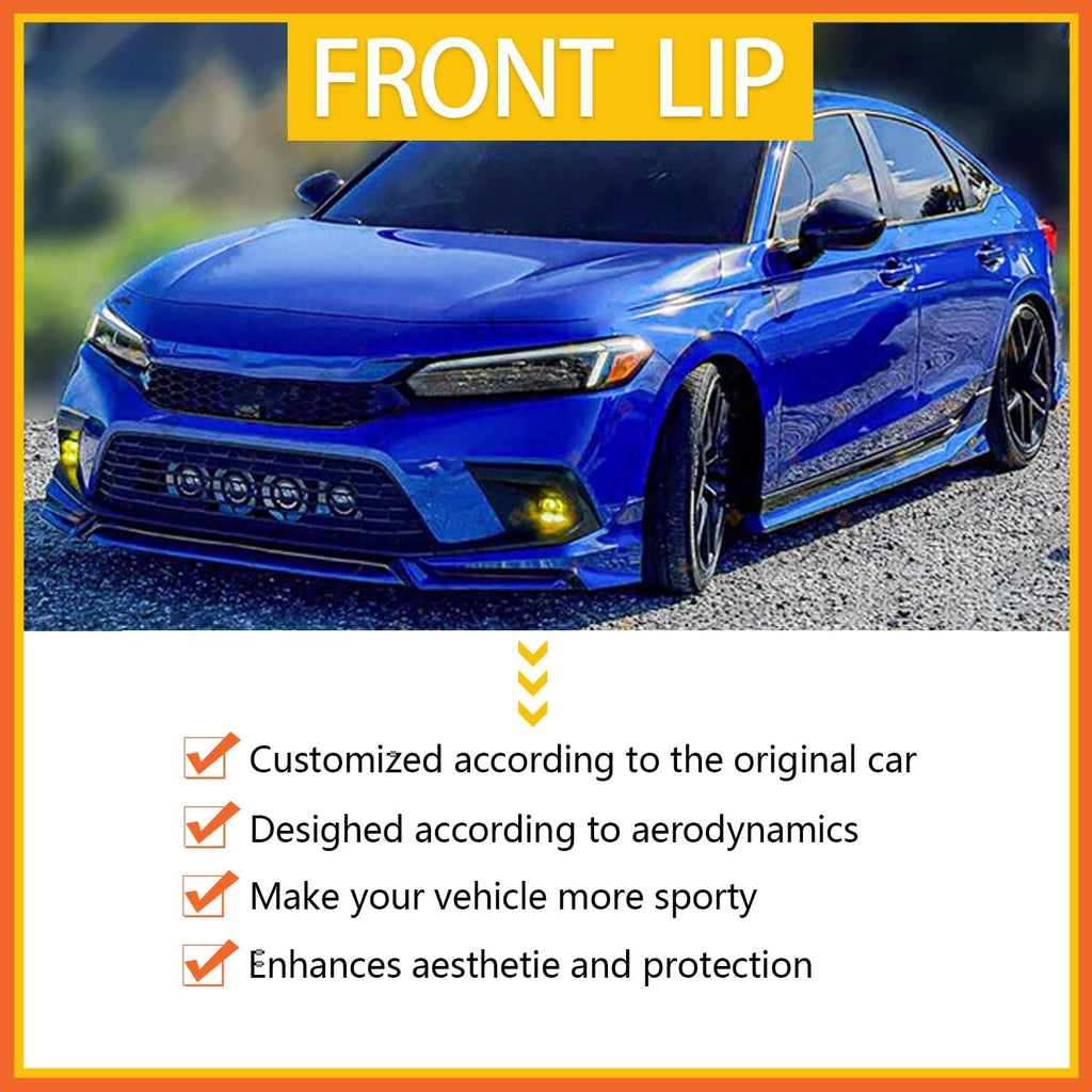 Front Lip Compatibility with 2022-2024 Civic Yofer Style Front Bumper Chin Lip Splitter Spoiler Kit Black Aegean Blue