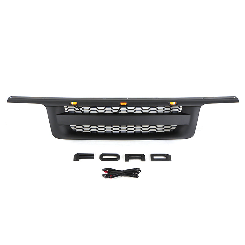 Front Grille For 1995 1996 1997 Ford Ranger Bumper Grills Grill Cover W/3 LED Light Black